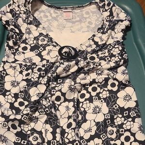 Floral Black and White Dress with Buckle Detail
